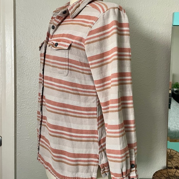 Patagonia Striped Shirt Jacket Top Sandstone & Rust Tones Organic Cotton Size 8 - Picture 3 of 15